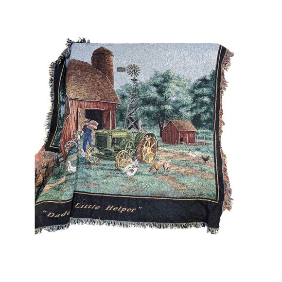 John Deere "Daddys Little Helper" Tapestry Blanket 70"x 50" Farm Scene By Charle - Picture 4 of 8